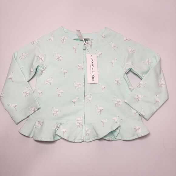 NWT Janie and Jack Infant Baby Girl Flamingo Print Mint Cardigan Sz 18-24 - Picture 1 of 4